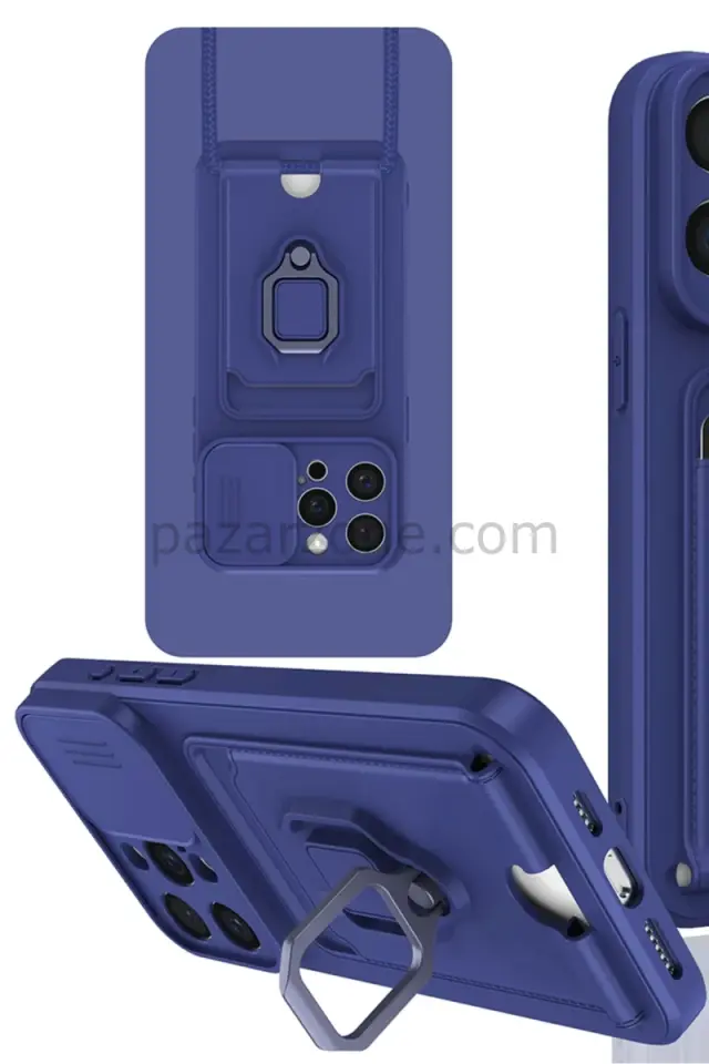 Newface Apple iPhone 15 Pro Max Kılıf Zuma Kartvizitli Yüzüklü Silikon - Lacivert
