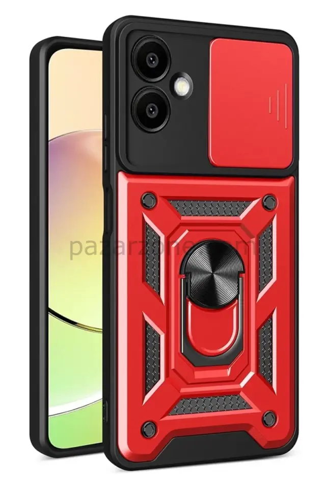 Newface Samsung Galaxy A07 4G Pars Lens Yüzüklü Silikon - Kırmızı