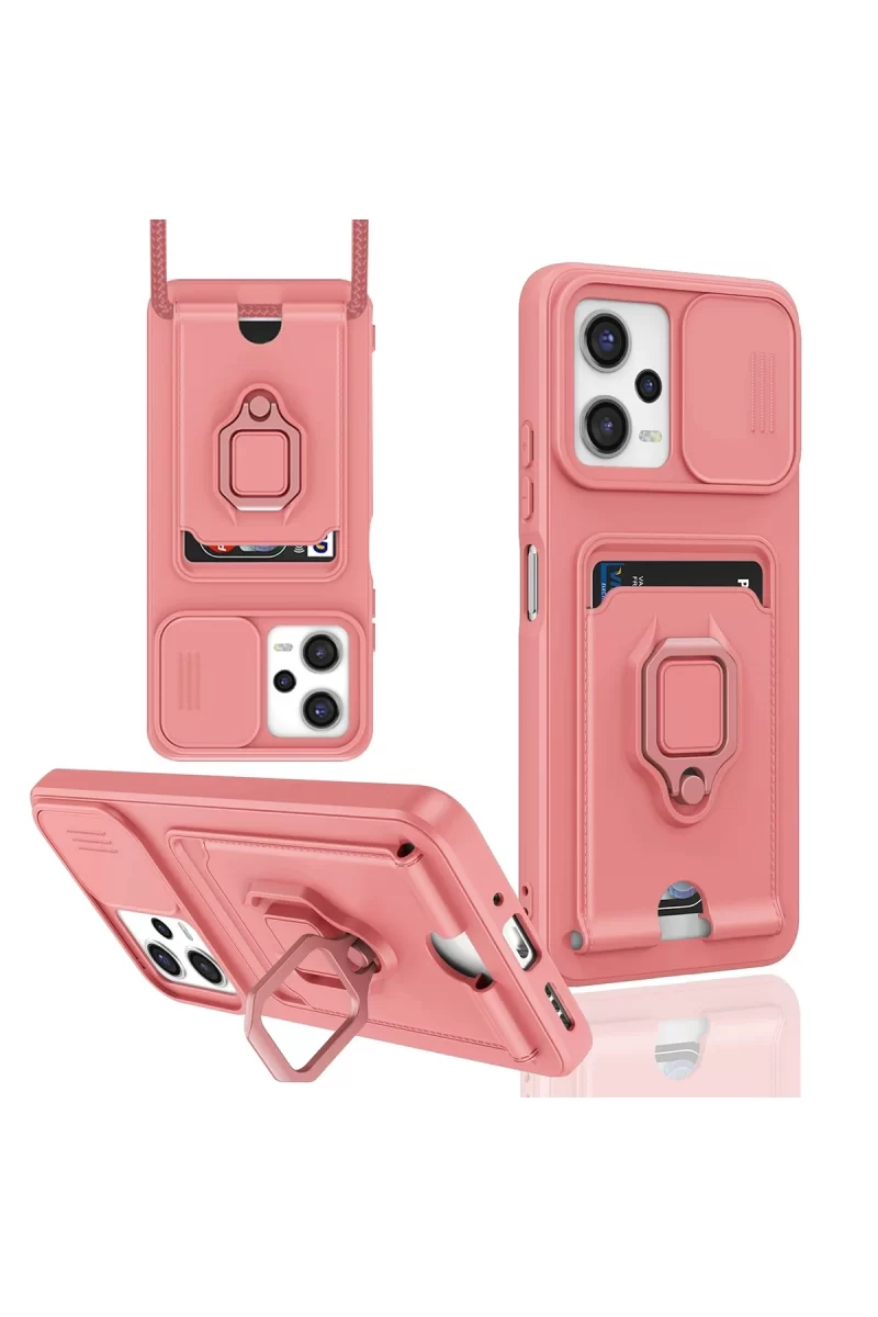 Newface Xiaomi Poco X5 5G Kılıf Zuma Kartvizitli Yüzüklü Silikon - Pembe