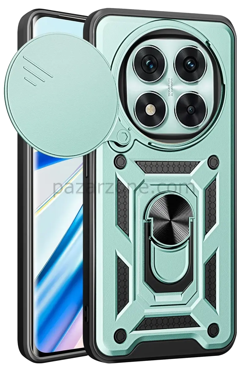 Newface Xiaomi Redmi Note 14 Pro 4G Kılıf Pars Lens Yüzüklü Silikon - Yeşil