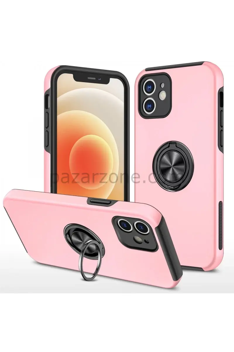 Newface Apple iPhone 12 Kılıf Elit Yüzüklü Kapak - Pembe