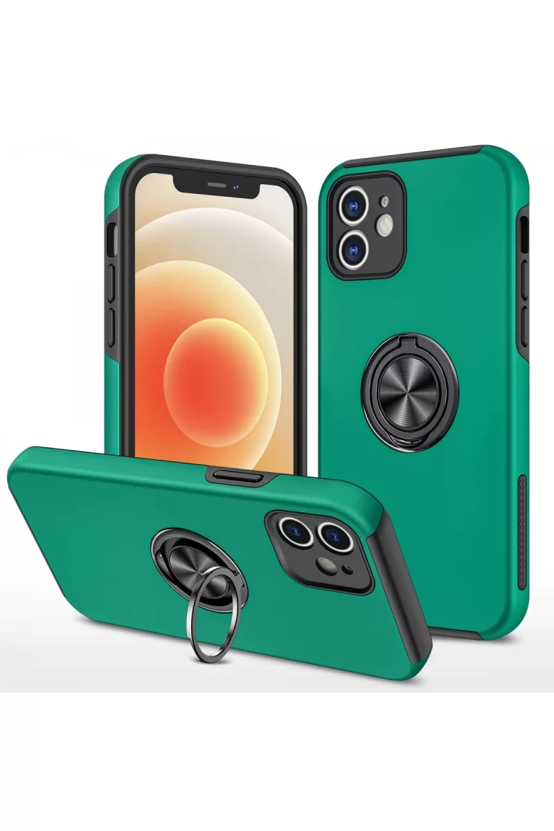 Newface Apple iPhone 12 Kılıf Elit Yüzüklü Kapak - Yeşil
