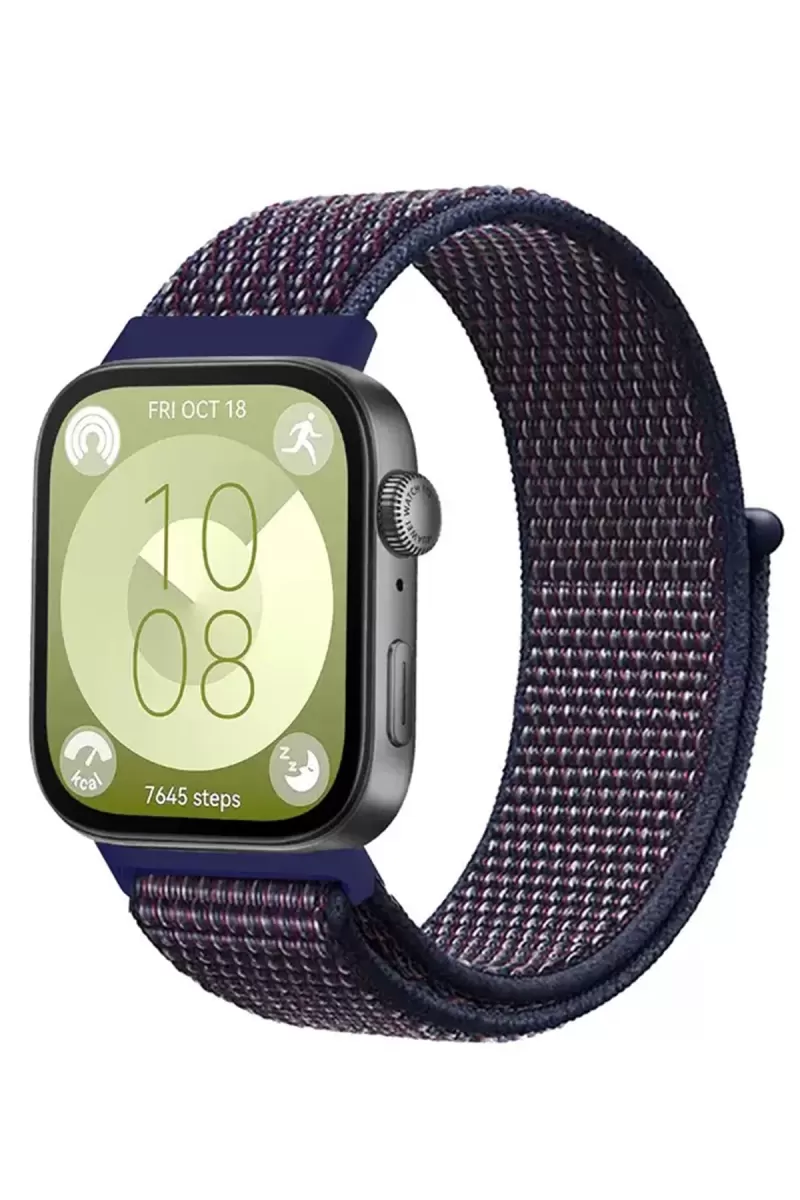 Newface Huawei Fit 4 Hasırlı Cırtcırtlı Kordon - Mavi-Beyaz